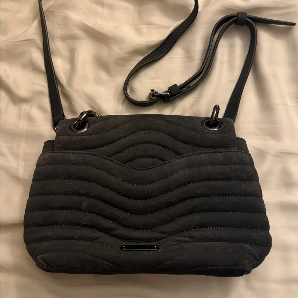 Rebecca Minkoff M.A.B. (Morning After Bag) Gray Suede Quilted Wave Crossbody